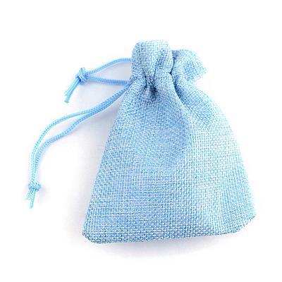 Polyester Imitation Burlap Packing Pouches Drawstring Bags ABAG-R005-14x10-16-1