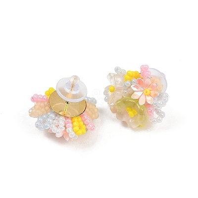 Flower Glass Plastic Stud Earrings FS-WG119A6-03-1