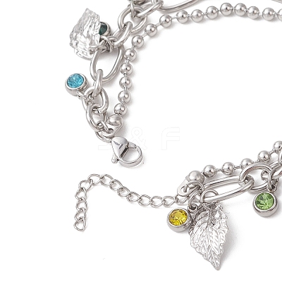 Leaf 304 Stainless Steel Figaro & Ball Chains Double Layers Bracelets BJEW-JB13177-02-1