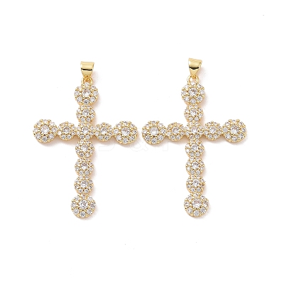 Cross Brass Micro Pave Clear Cubic Zirconia Pendants KK-G435-26G-1