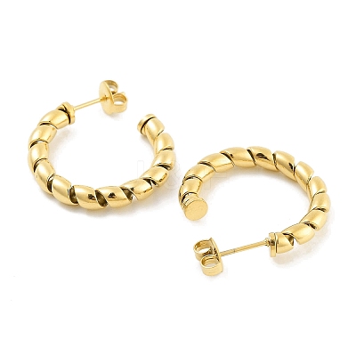 Ion Plating(IP) 304 Stainless Steel Twisted Half Hoop Stud Earrings for Women EJEW-C096-11G-1