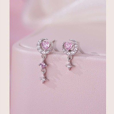 925 Sterling Silver Cubic Zirconia Dangle Stud Earrings FS-WG5AD9A-03-1