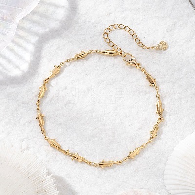 304 Stainless Steel and Brass Fish Link Chains Anklets for Women AJEW-AN00758-1