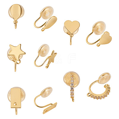 10Pcs 5 Styles Brass Micro Pave Cubic Zirconia Clip-on Findings EJEW-TA0001-66B-1