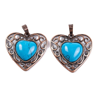 Synthetic Turquoise Peach Love Heart Pendants G-G158-01-09-1