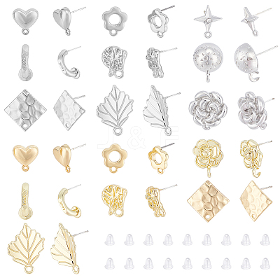 32Pcs 16 Style Alloy Stud Earring Findings FIND-PH0008-35-1