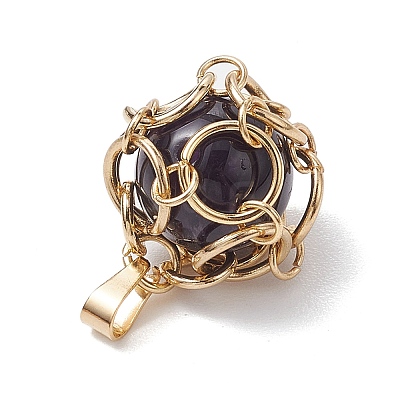 Stainless Steel Braided Pacrame Pouch Gemstone Pendants PALLOY-JF02735-01-1