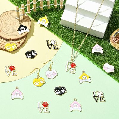40Pcs 8 Styles Pet Paw Print Theme Alloy Enamel Pendants ENAM-CJ0007-13-1