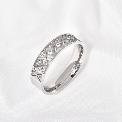 304 Stainless Steel with Clear Cubic Zirconia Finger Rings FS-WG2FC1C-06-1