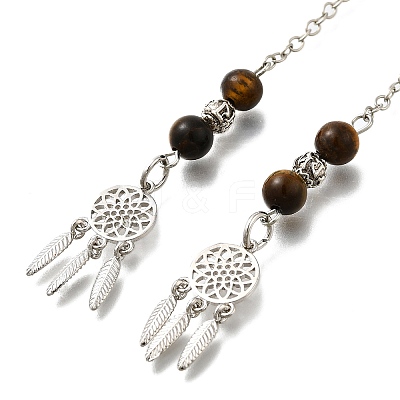 Round Natural Tiger Eye Dowsing Pendulums G-M447-07P-07-1