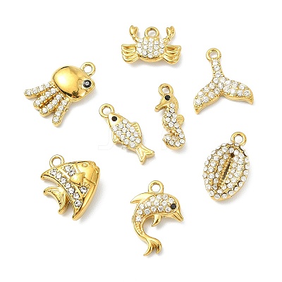 8Pcs 8 Styles Ocean Theme 304 Stainless Steel Charms STAS-CJ0003-52-1
