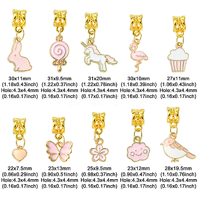 50Pcs 10 Styles Alloy Pink Enamel European Dangle Charms ENAM-CJ0005-49-1