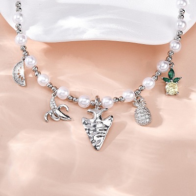 Brass Micro Pave Clear Cubic Zirconia Beaded Necklaces NJEW-Z059-05P-1