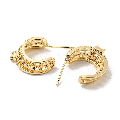 Brass with Cubic Zirconia Round Stud Earrings EJEW-B035-18KCG-1