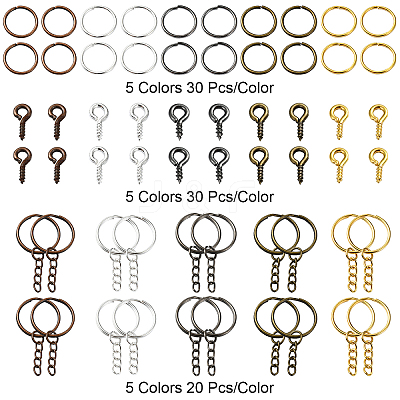 Iron Split Key Rings & Open Jump Rings & Screw Eye Pin Peg Bails Kits DIY-YW0009-10-1