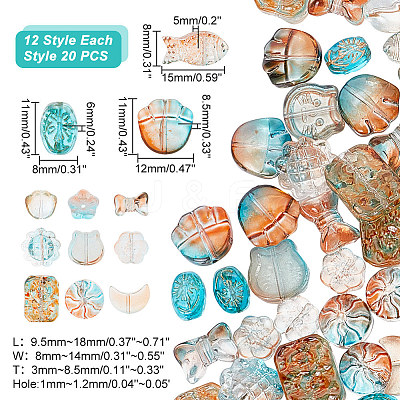 240Pcs 12 Styles Transparent Spray Painted Glass Beads GLAA-AR0001-40-1