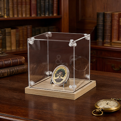 Square Transparent Acrylic Display Cases with Zinc Alloy Display Easels for Commemorative Coins ODIS-PH0009-35-1