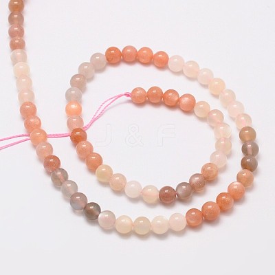 Round Natural Multi-Moonstone & Sunstone Beads Strands G-L425-26-6mm-1