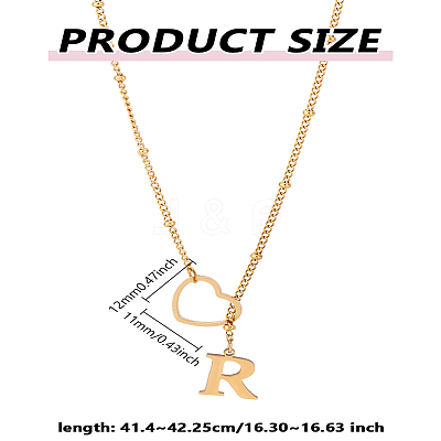 1Pc Letter & Heart Stainless Steel Lariat Necklaces for Women NJEW-LP0002-87G-R-1