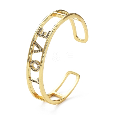Word LOVE Hollow Carved Cubic Zirconia Cuff Bangle BJEW-D448-14G-RS-1