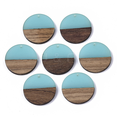 Transparent Resin & Walnut Wood Pendants RESI-S358-02B-H11-1