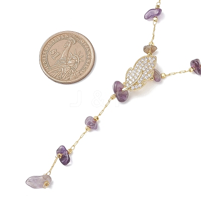 Natural Amethyst Chip Handmade Link Chain Necklaces NJEW-JN05811-01-1