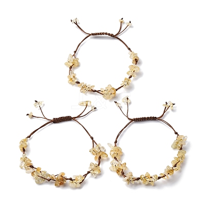 Adjustable Natural Yellow Quartz Braided Bead Bracelets for Women BJEW-U035-02J-1