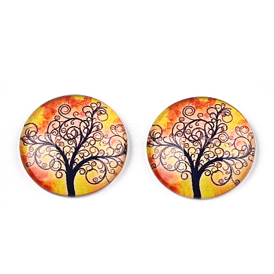 Half Round/Dome Tree Pattern Glass Flatback Cabochons for DIY Projects GGLA-Q037-25mm-M28-05-1