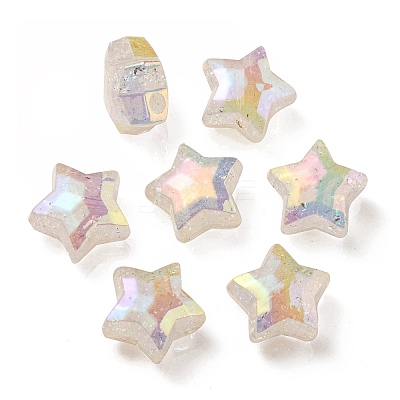 UV Plating Rainbow Iridescent Transparent Crackle Acrylic Beads OACR-P010-09E-1