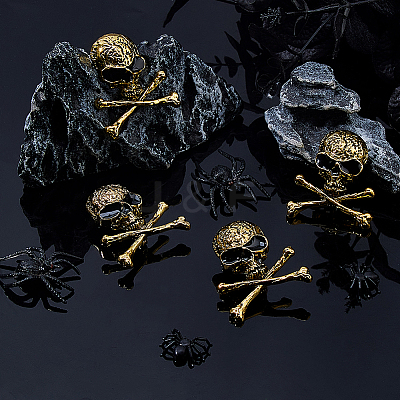 4Pcs Skull Zinc Alloy Brooches for Backpack Clothes JEWB-FH0002-04AG-1