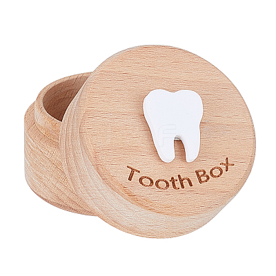 Round Printed Wood Baby Tooth Keepsake Cases with Lids CON-WH0113-12C-1