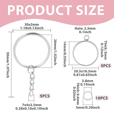 5Pcs 304 Stainless Steel Open Back Bezel Pendants STAS-TAD0001-01C-1