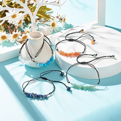 Gemstone Chips Braided Bead Bracelet for Women BJEW-JB08019-1