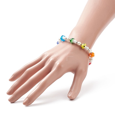 Lampwork Mushroom & Glass Pearl Beaded Bracelet with 304 Stainless Steel Toggle Clasps for Women BJEW-TA00205-1