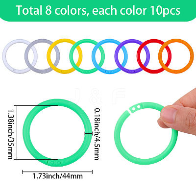 80Pcs 8 Colors Plastic Loose Leaf Book Binder Hinged Rings FIND-SP0004-81-1