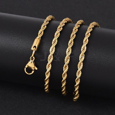 PVD Vacuum Plating 304 Stainless Steel Rope Chain Necklaces NJEW-M124-09G-1