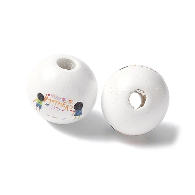 Mother's Day Theme Printed Wood European Beads WOOD-F016-04-1