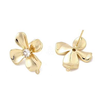 Brass Pave Clear Cubic Zirconia Flower Stud Earring Findings KK-A275-01B-G-1