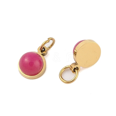 Ion Plating(IP) Natural Dyed Jade Half Round Charms with Jump Ring STAS-A097-05G-07-1