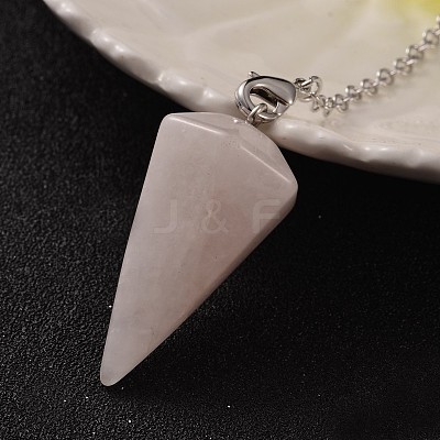 Platinum Tone Brass Rose Quartz Cone Hexagonal Pointed Dowsing Pendulums X-MAK-M015-01H-1