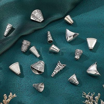 50Pcs 10 Style Tibetan Style Alloy Bead Cone & Caps FIND-NB0003-16-1