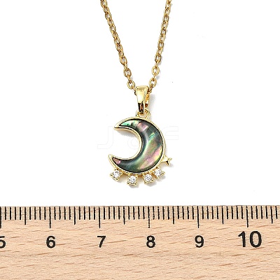 2Pcs 2 Styles Natural Paua Shell with Brass Micro Pave Clear Cubic Zirconia Pendant Necklaces NJEW-JN06078-1