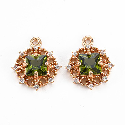 Rack Plating Brass Micro Pave Clear Cubic Zirconia Pendants KK-T060-61C-RS-1