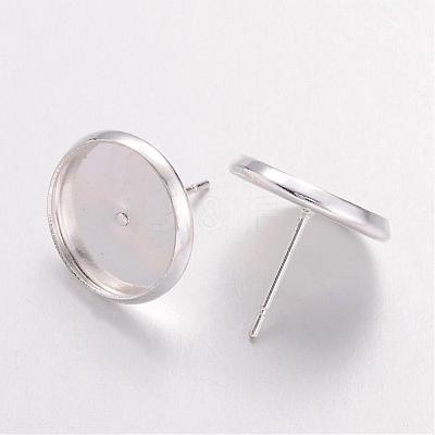 Silver Color Plated Brass Ear Studs Settings X-IFIN-Q005-S-1