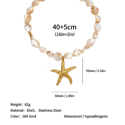 Ocean 304 Stainless Steel Pendant Natural Shell Nuggets Beaded Necklaces for Women WG8D776-02-1