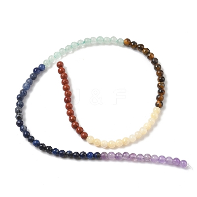 Chakra Natural Red Jasper & Yellow Jade & Green Aventurine & Tiger Eye & Sodalite & Amethyst Beads Strands X-G-NH0002-E02-4mm-1