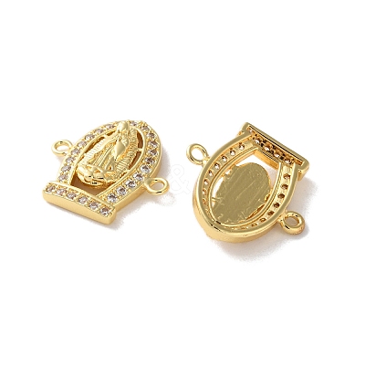 Rack Plating Brass Clear Cubic Zirconia Virgin Mary Connector Charms KK-C084-36A-G-1