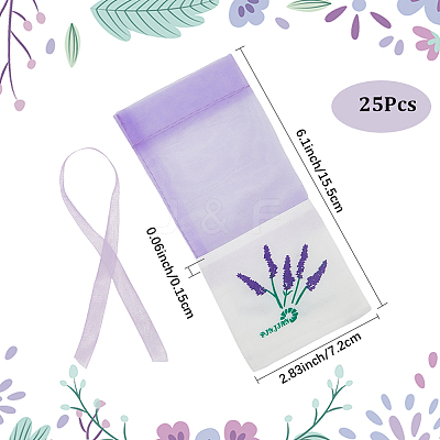 25Pcs Printed Cotton Organza Dried Flower Storage Drawstring Bags with Ribbon ABAG-SP0001-56B-1