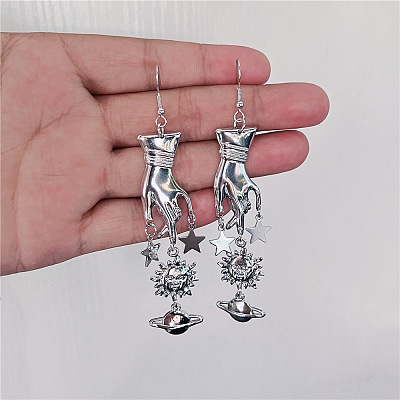 Hand with Planet Alloy Dangle Earrings FS-WG23091-05-1