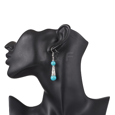 Brass Synthetic Turquoise Dangle Earrings EJEW-JE06535-02-1